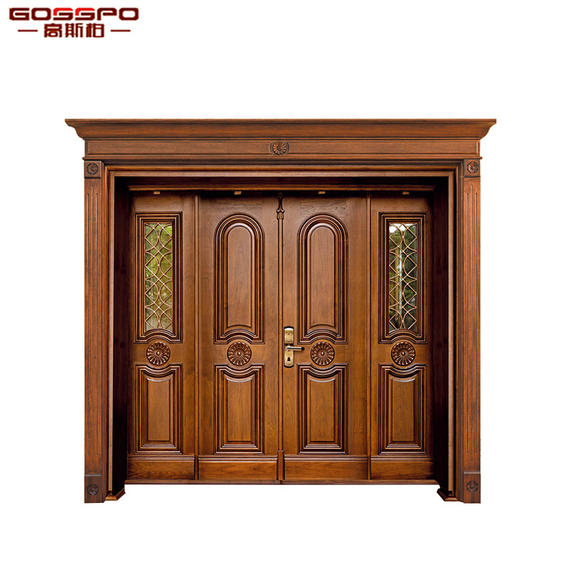 Solid teak wood doors main door models four leaf entry entrance door