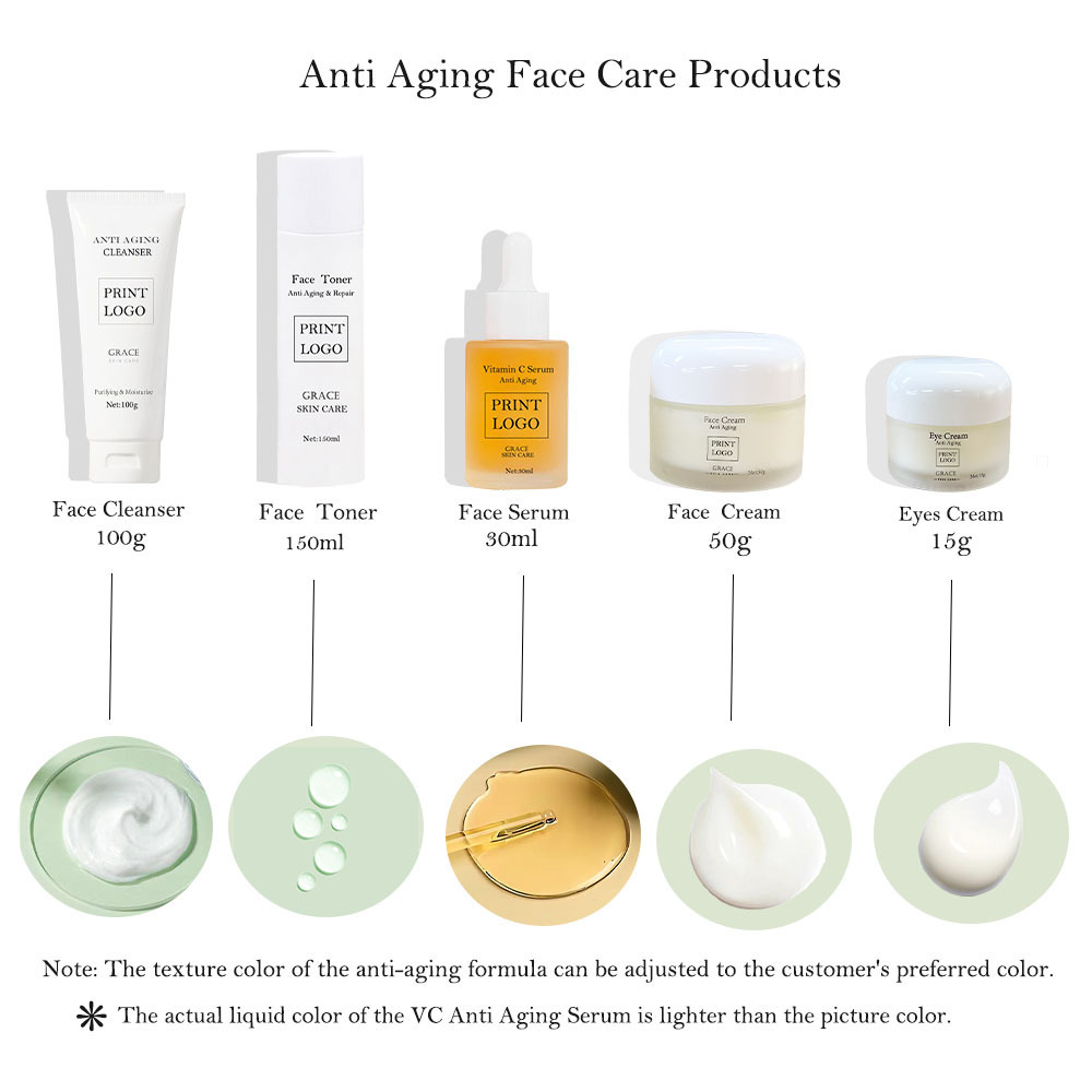 Custom High Grade Organic Anti Aging Face Skin Care Set Retinol Peptides Private Label Anti Wrinkle Face Toner & Serum Eye Cream