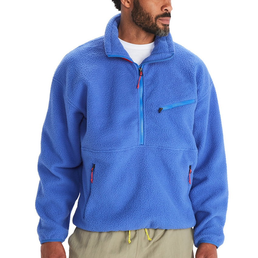 winter products 2023 Wholesale Blank Men's high neck half zip kangaroo pocket fleece jacket