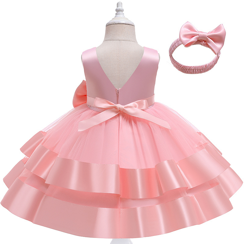 Christmas Tutu Dress Beads Flower Birthday Dresses For Kids Little Girls Clothes Lace Bow Princess Baptism Party Wedding Dress