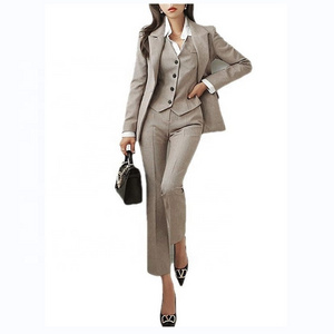 Korean Fashion Women Blazer 3 Pcs Mujer Long Sleeve Suit Jacket Vest Femme Straight Pants Set for Ladies Chic Business Outfits