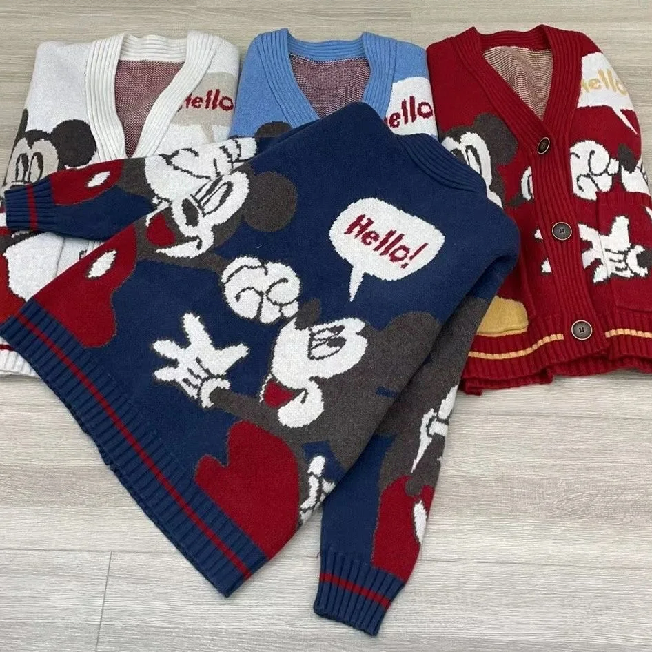 2023 Knitted Cardigan Korean Woollen Cartoon Sweaters for Women Coat Female Autumn and Winter Loose Wild Thicken Kawaii Tops