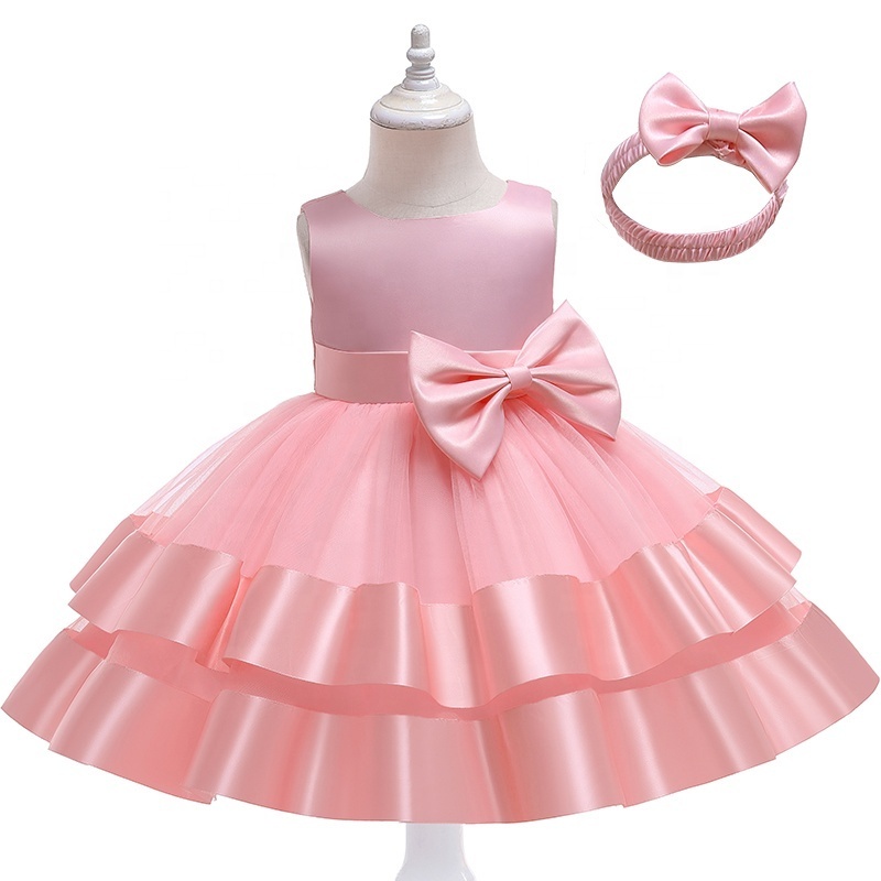 Christmas Tutu Dress Beads Flower Birthday Dresses For Kids Little Girls Clothes Lace Bow Princess Baptism Party Wedding Dress