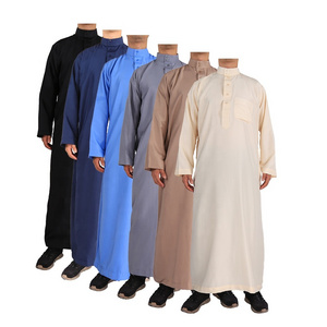 Wholesale Men Muslim Clothing Arabic Jabbah Thobe Moroccan Dubai Saudi Arabian Abayas Dress Jubba Thobe for Mens Ramadan