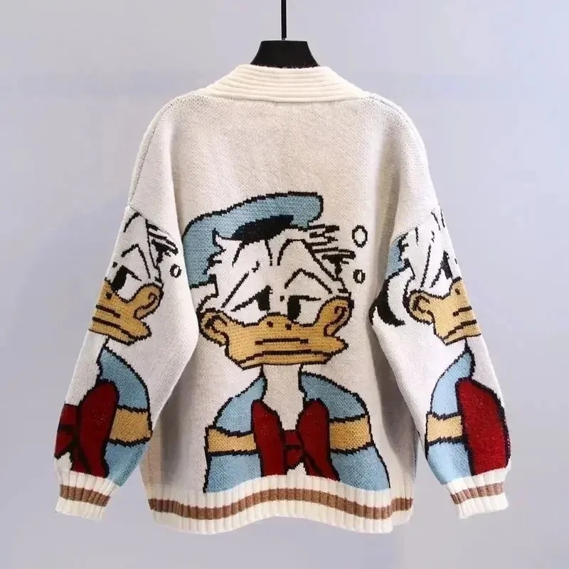 2023 Knitted Cardigan Korean Woollen Cartoon Sweaters for Women Coat Female Autumn and Winter Loose Wild Thicken Kawaii Tops