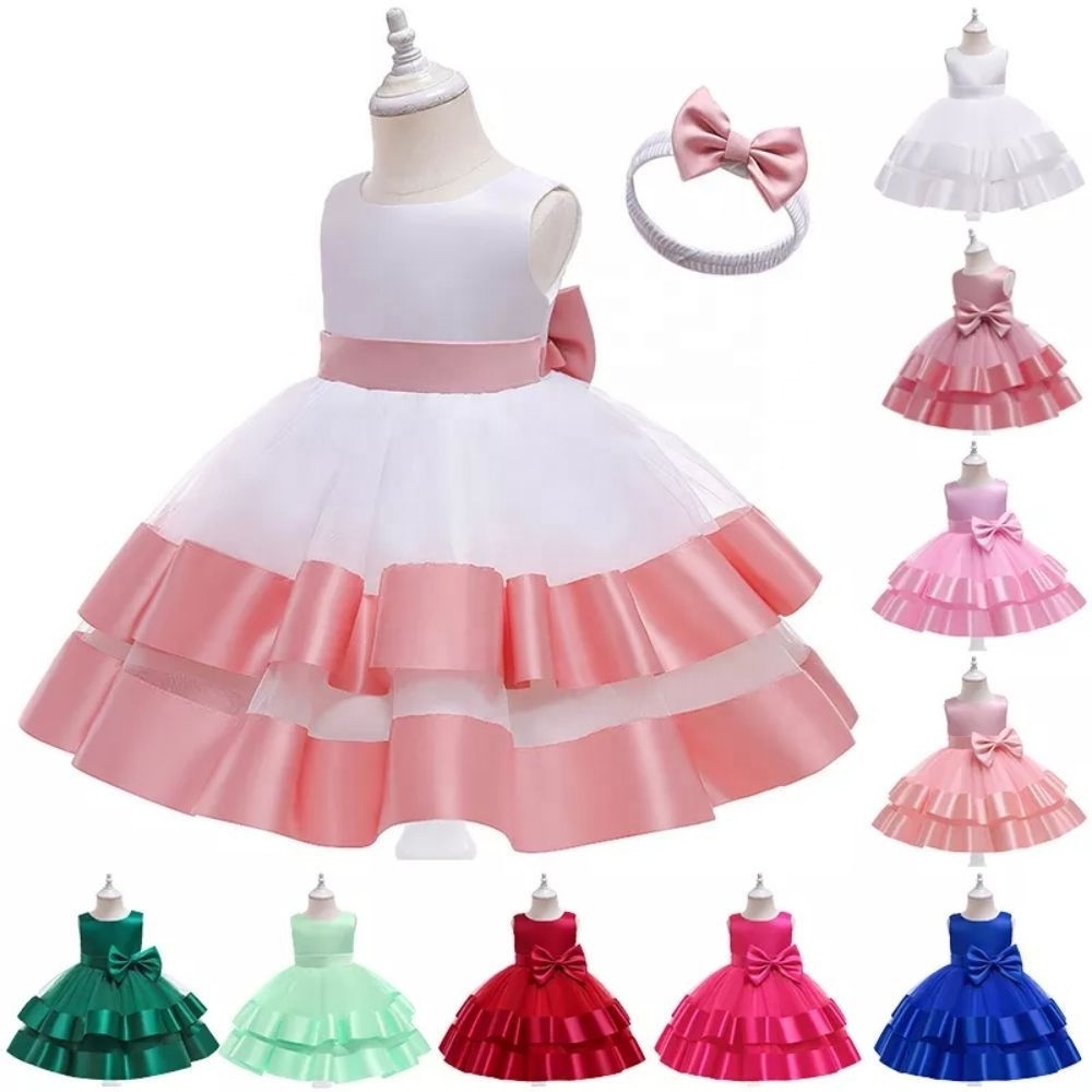 Christmas Tutu Dress Beads Flower Birthday Dresses For Kids Little Girls Clothes Lace Bow Princess Baptism Party Wedding Dress