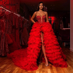 2023 Long Wedding Party Dress Bridal Red Dress Tulle Ball Gown Sweetheart Beads Custom Ruffles Vestidos de Prom Gowns for Women