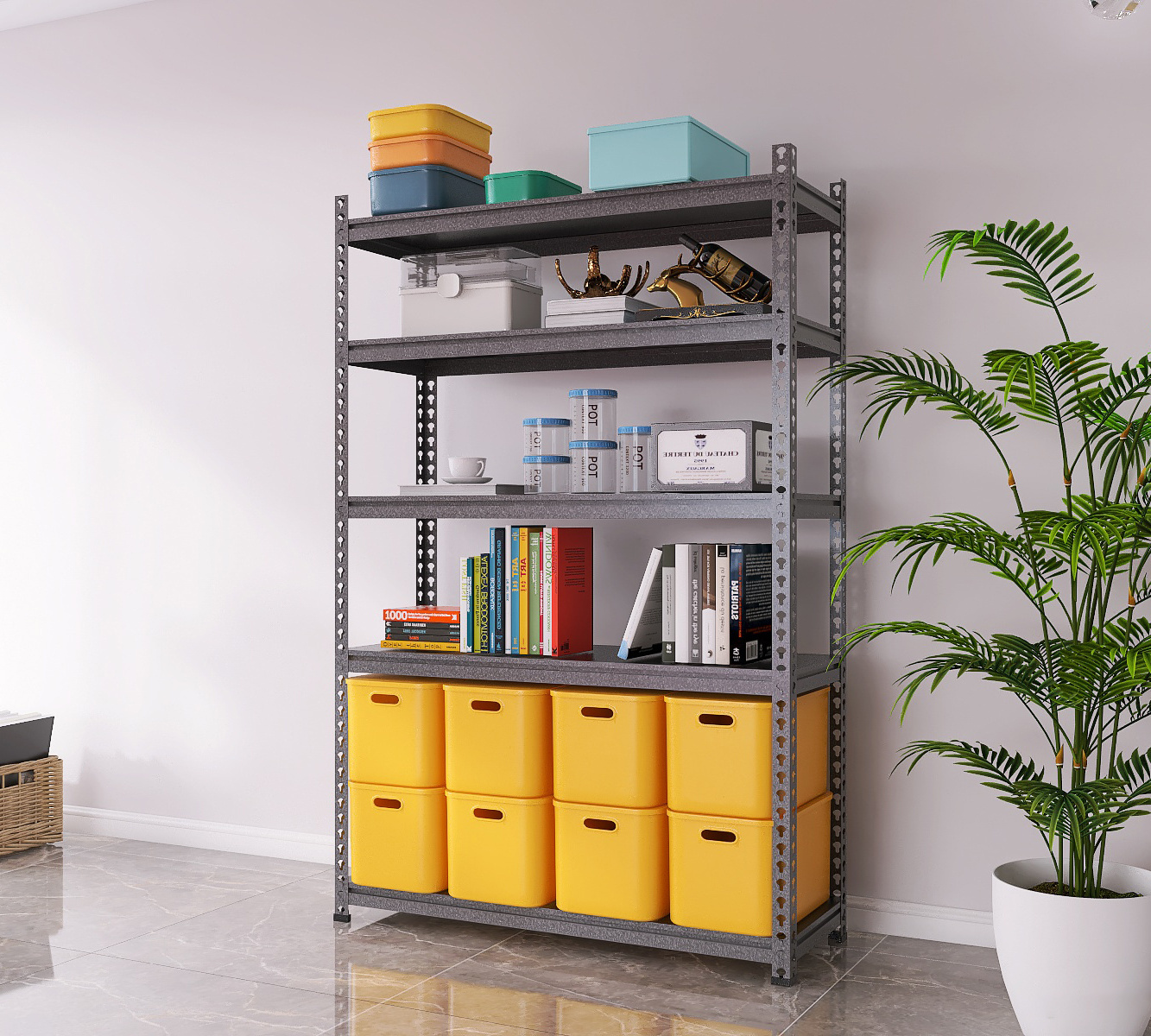 Heavy Duty Boltless Adjustable Shelving Metal Frame 5 Layer Tier Galvanized Sheet Steel Metal Shelves