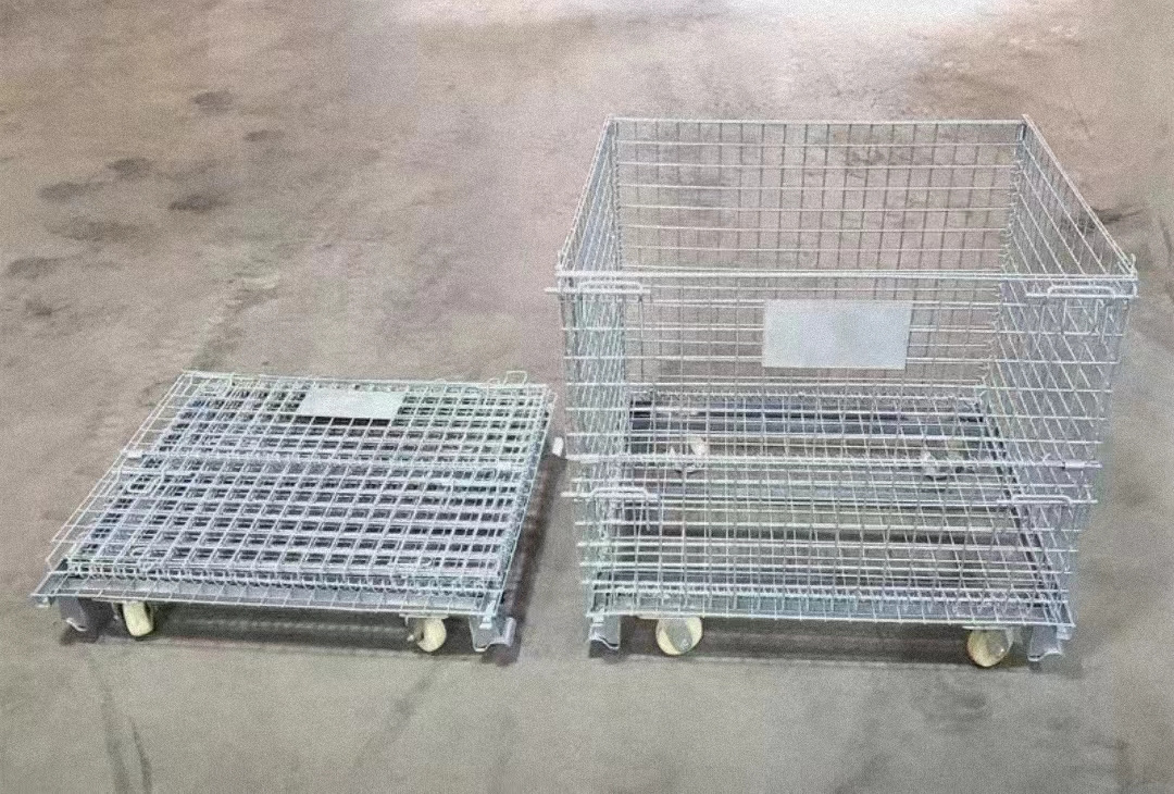 Collapsible storage Collapsible stack warehouse steel wire mesh pallet storage cage