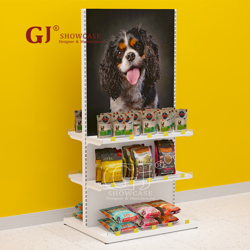 High-End Modern Customized Snack Convenience Shop Display Rack for Pet Store Retail Custom Design Dog Food and Clothes Stand