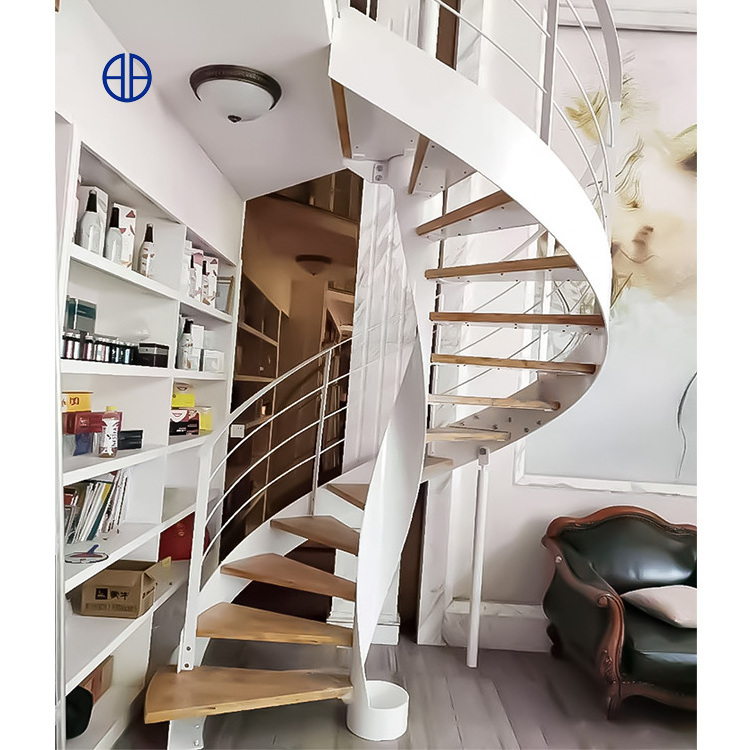 Round Arc Stair Spiral Building Steel Iron Used Indoor Spiral Staircase For Oak