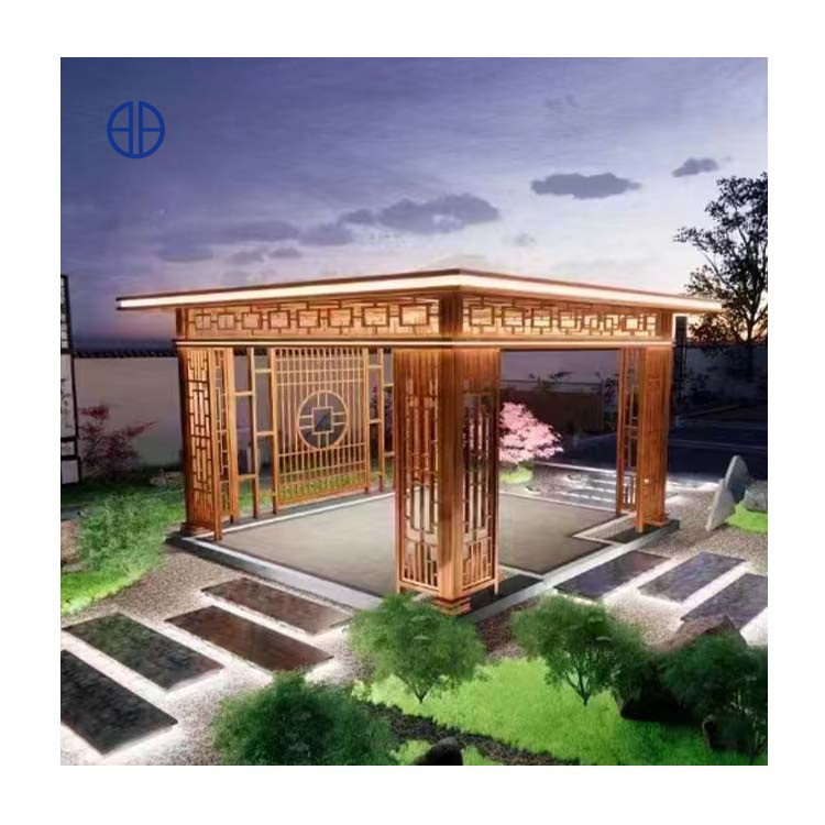 Garden Free Standing Chinese Design Aluminum Alloy Outdoor Pergola Gazebo With Led Lights