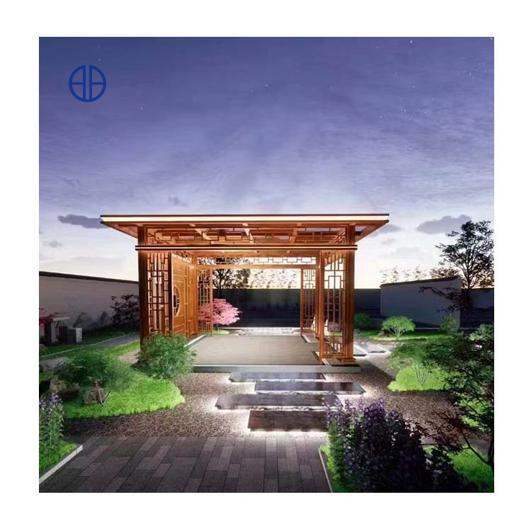 Garden Free Standing Chinese Design Aluminum Alloy Outdoor Pergola Gazebo With Led Lights