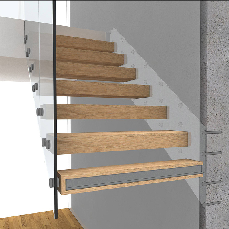 Floating Staircase/Hidden Cantilever Stairs and Wood Step Enter Wall Type Stair with Glass