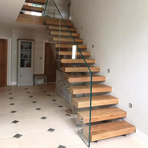 Floating Staircase/Hidden Cantilever Stairs and Wood Step Enter Wall Type Stair with Glass