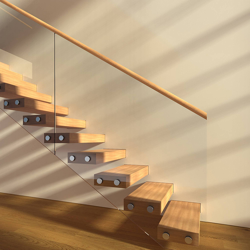 Floating Staircase/Hidden Cantilever Stairs and Wood Step Enter Wall Type Stair with Glass