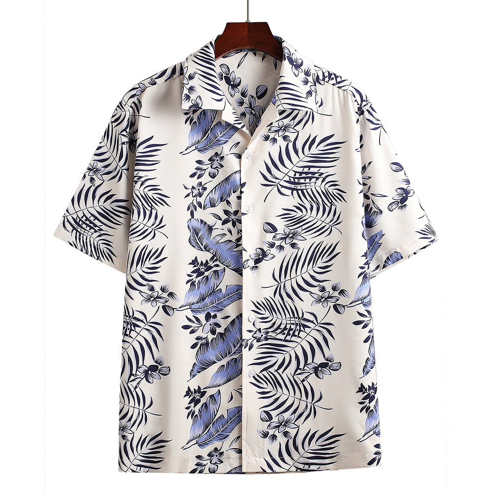 Men's 3D Digital Printed Hawaiian Shirt High Collar Button Closure Loose Fit Size XS for Summer & Foreign Trade