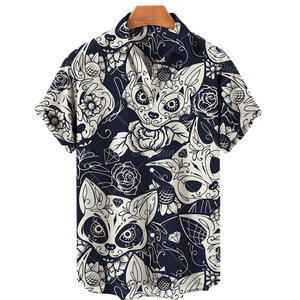 Cross-Border Foreign Trade Summer New Large Size Men's Casual Fashion 3D Digital Printing Short-Sleeved Cotton Shirt