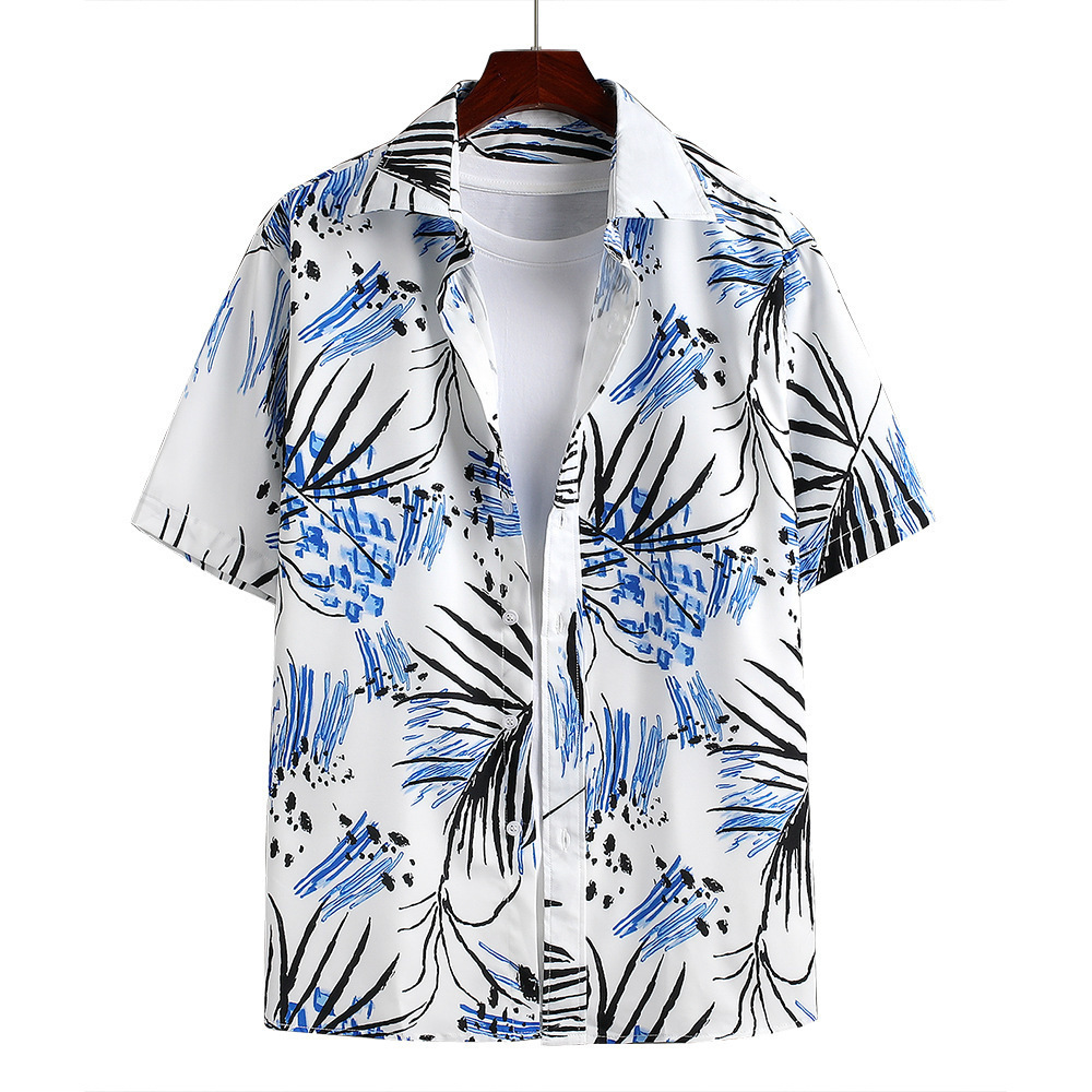 Men's 3D Digital Printed Hawaiian Shirt High Collar Button Closure Loose Fit Size XS for Summer & Foreign Trade