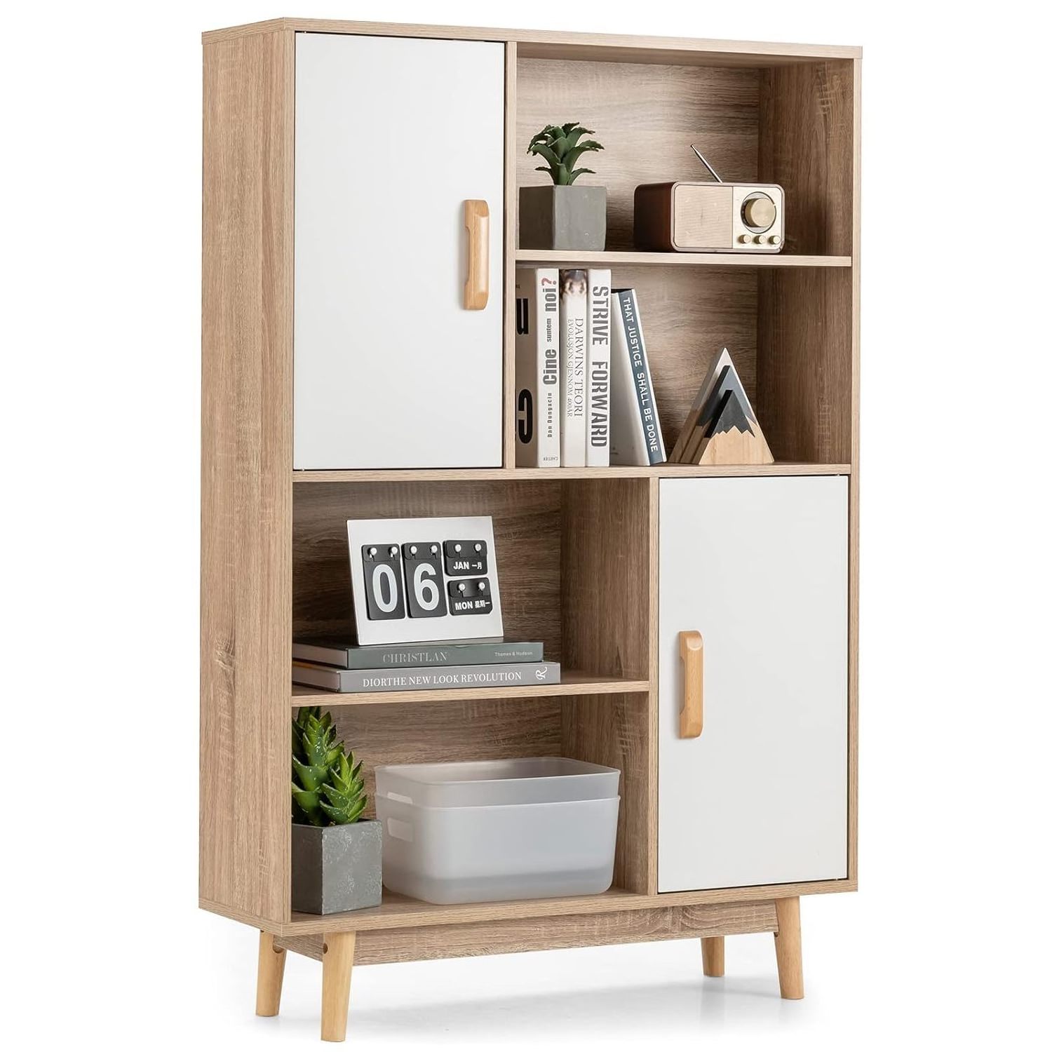 Wooden Storage Cube Organizer 4-Tier Bookshelf Tall Cupboard Bedroom Living Room Home Floor Storage Cabinet