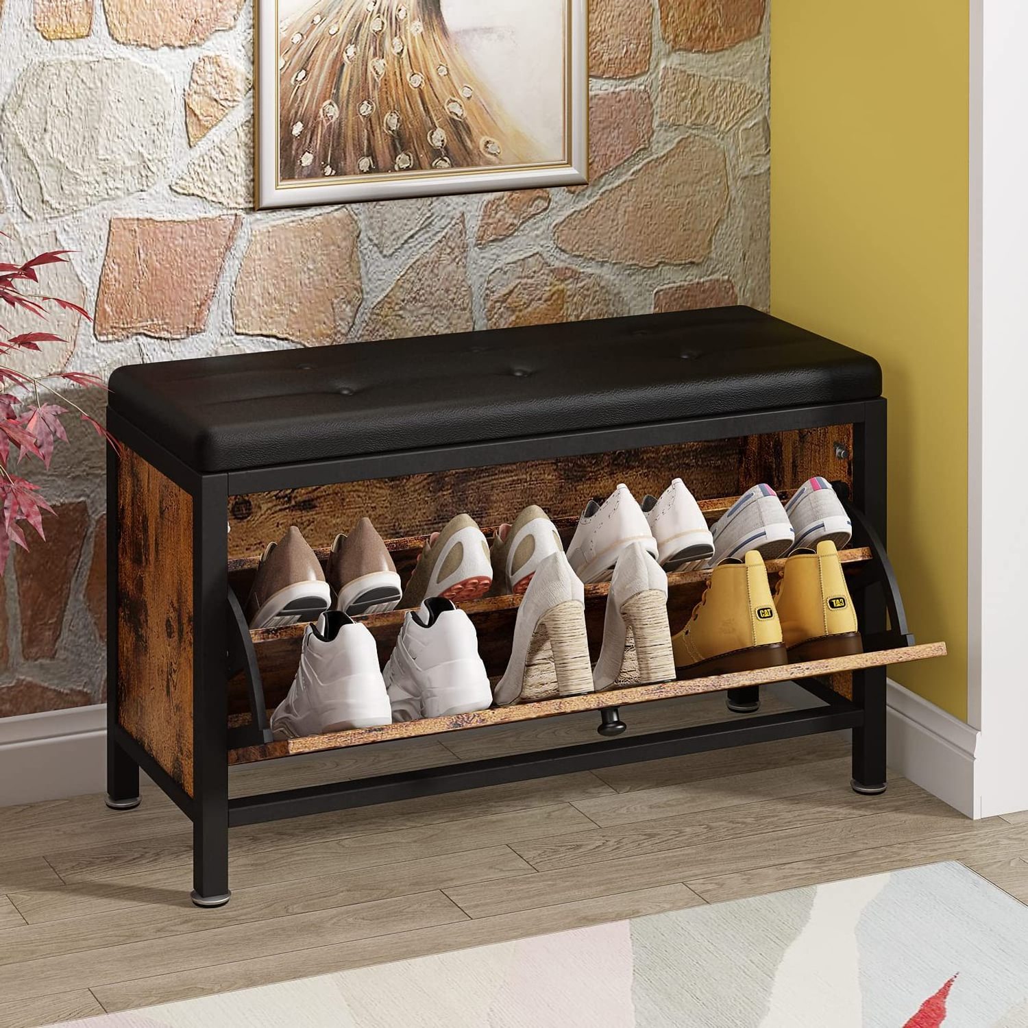 2023 Hot-sale Entryway Furniture Modern Wooden Shoe Rack Cabinet Small Shoe Storage Bench With Soft Seat Cushion