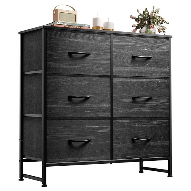 Bedroom Living Room Furniture Style Drawer Chest Drawer Dresser Chest Drawers Sturdy Steel Frame Wood Fabric Storage Dresser