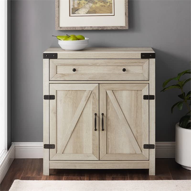 Farmhouse Wood Barn Door Accent Cabinet Apartment Basement Living Room Bathroom Hall Laundry White Oak Storage Cabinets