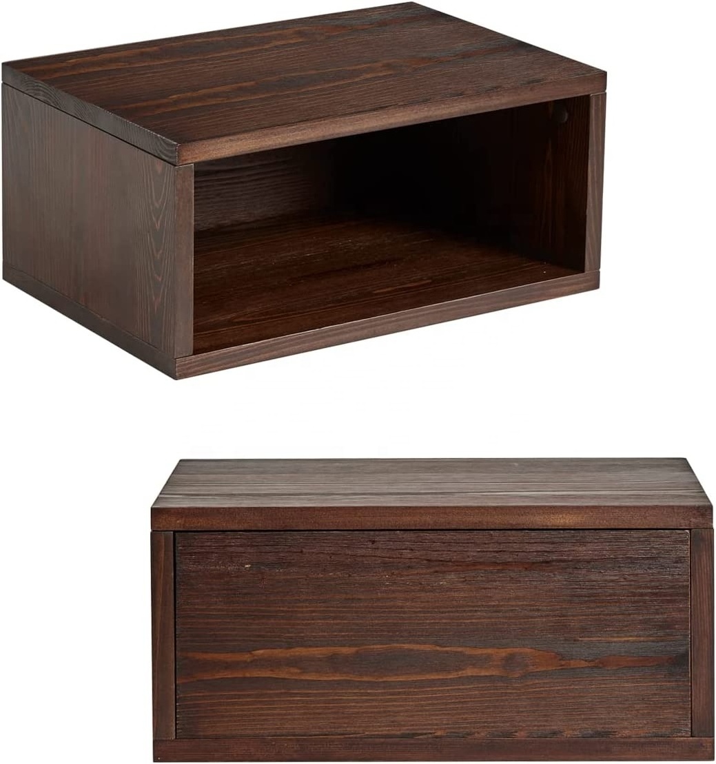 Wooden Floating Night Stand Bedside Table with Drawer for Storage and Display Wall Shelf for Home or Entry