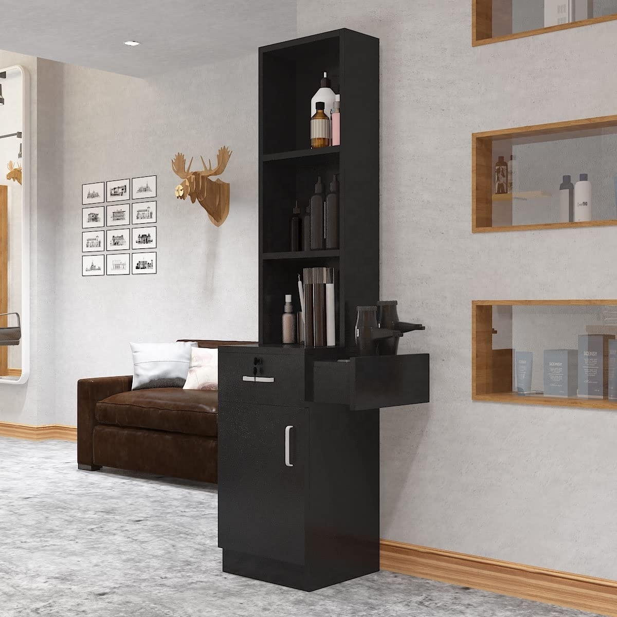 Locking Wall Mount Barber Salon Station Hair Salon Storage Cabinet Beauty Salon Stations Lockable Drawers Storage Cabinet