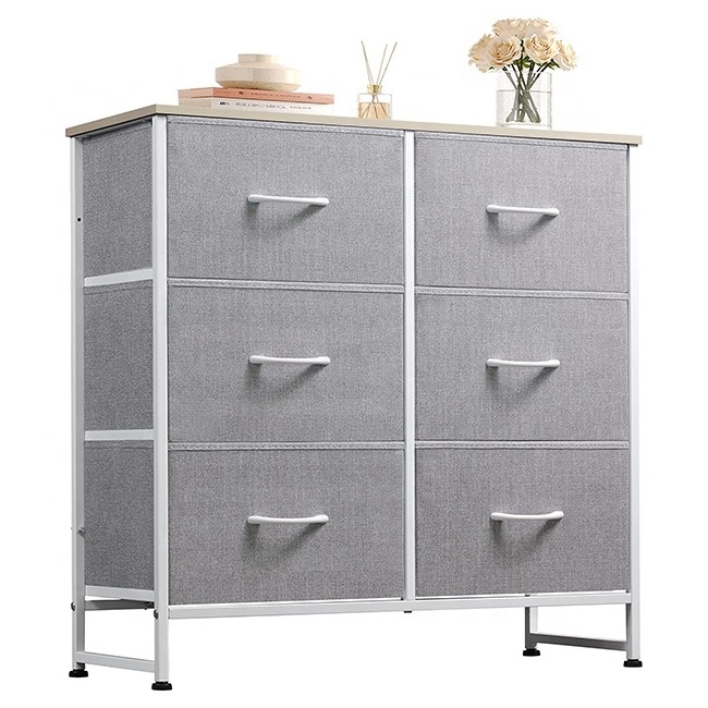 Bedroom Living Room Furniture Style Drawer Chest Drawer Dresser Chest Drawers Sturdy Steel Frame Wood Fabric Storage Dresser