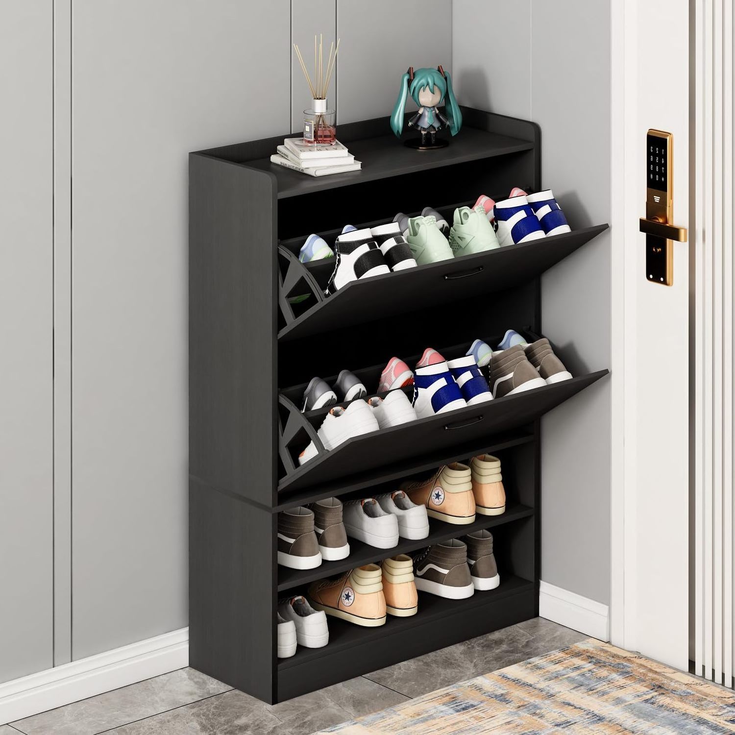 Entryway Tall Shoe Rack Shelf Front Door Entrance Closet Drawers Shelves Free Standing Organizer Furniture Shoe Storage Cabinet