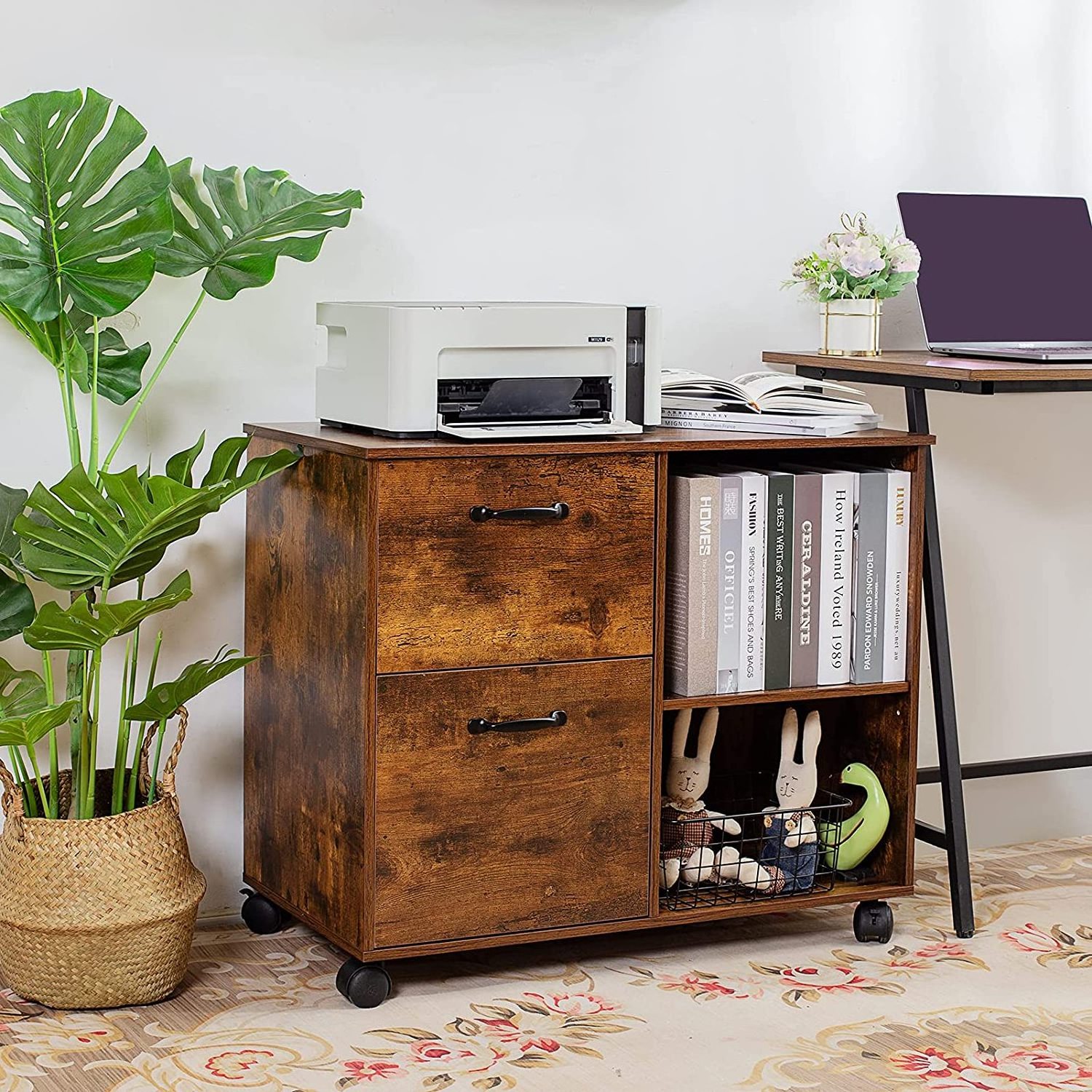 Home Office Furniture Wooden file cabinet with drawers shelf removable horizontal movable filling cabinet With Wheels