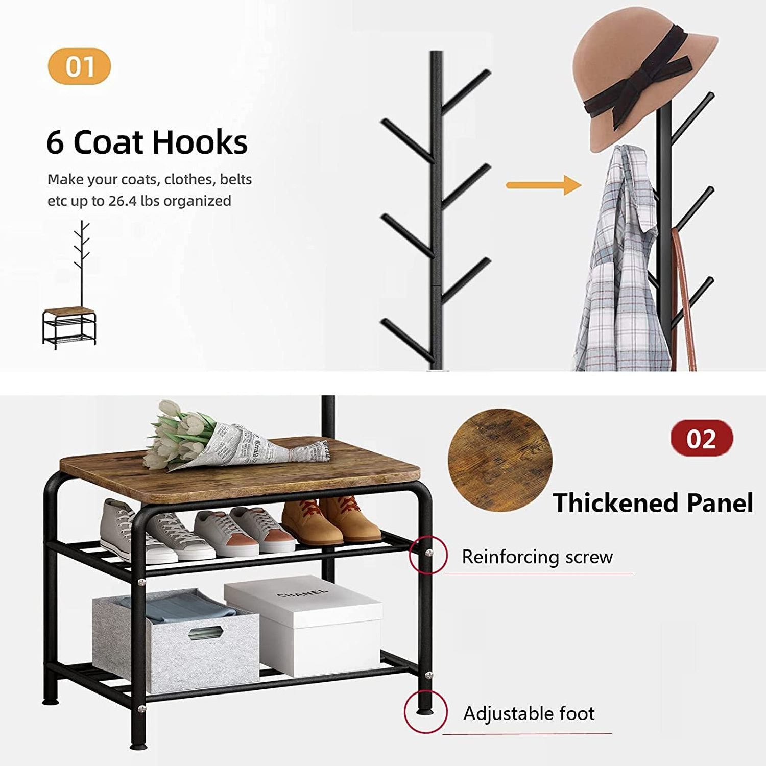 Wholesale Luxury Clothes Coat Hanger Standing Modern Style Entryway Clothes Hanger With Shoe Bench Wooden Coat Racks Stand