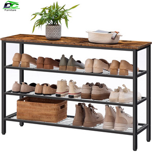 Adjustable Simple Household Shoe Storage Rack Wooden Bamboo Iron with Boots Storage Shelf Metal Shoe Rack Furniture