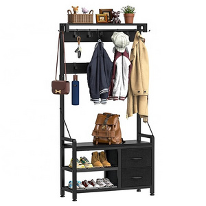 Industrial Metal Rustic Hall Tree Entryway Coat Rack and Shoe Stand with Shoe Storage Shelf for Laundry Application