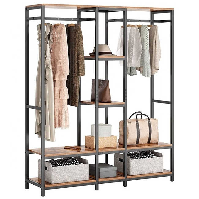 Garment Racks 5 Tiers Shelves Wholesale Entryway Industrial Wooden Metal Hall Tree Clothes Coat Hanging Shelf coat rack stand