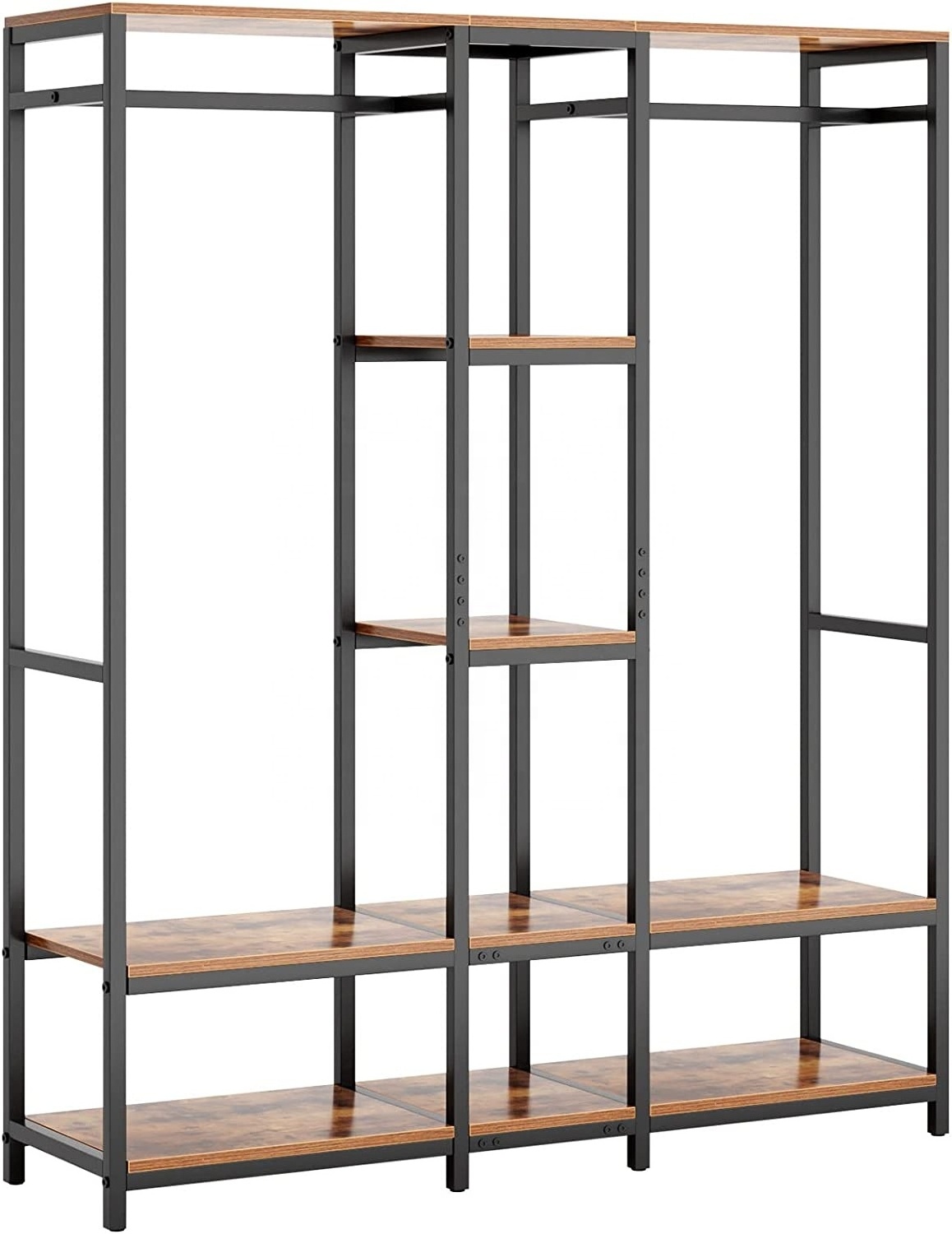 Garment Racks 5 Tiers Shelves Wholesale Entryway Industrial Wooden Metal Hall Tree Clothes Coat Hanging Shelf coat rack stand