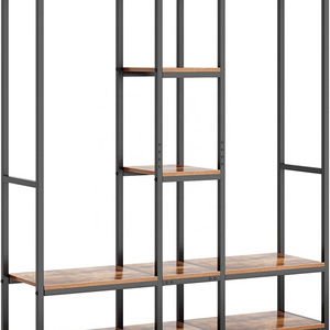 Garment Racks 5 Tiers Shelves Wholesale Entryway Industrial Wooden Metal Hall Tree Clothes Coat Hanging Shelf coat rack stand