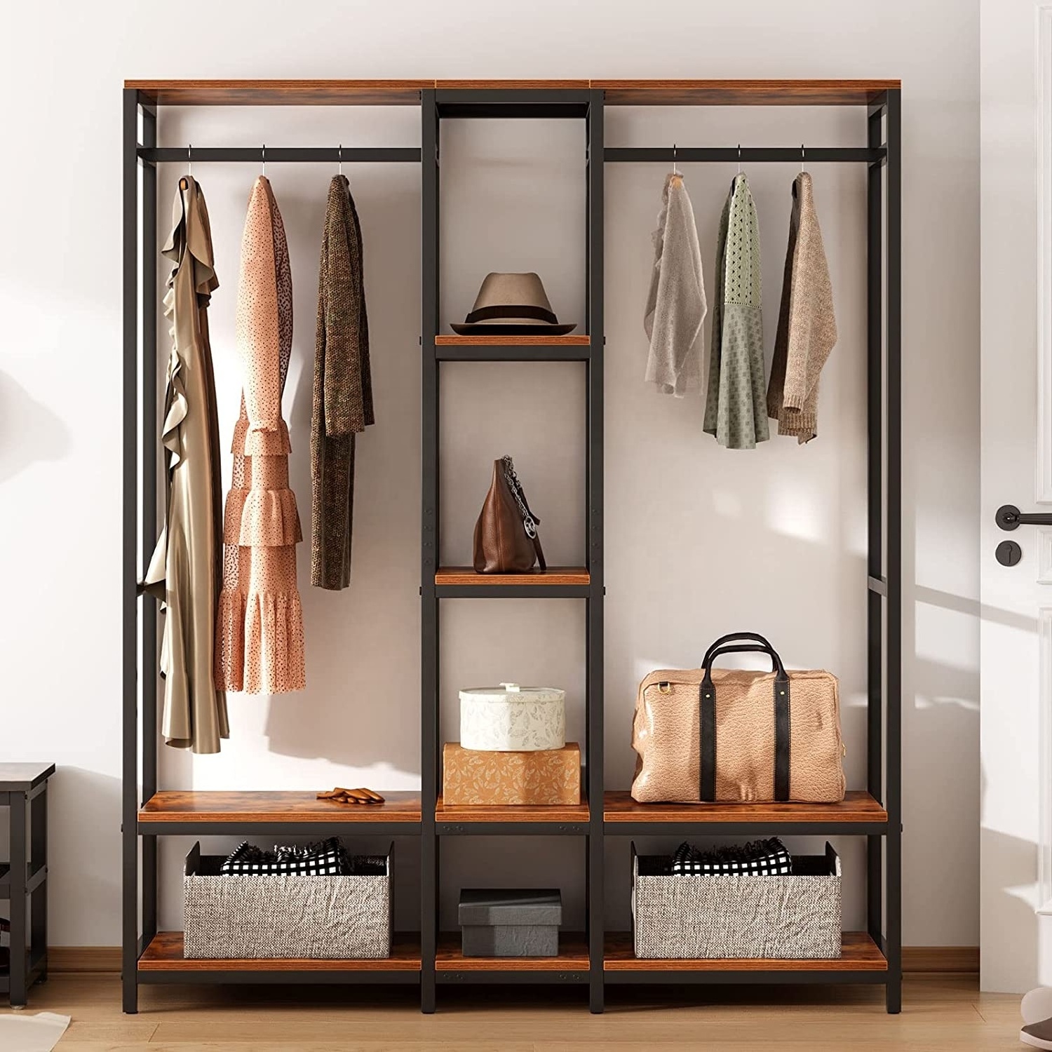 Vintage Industrial Entryway Coat Rack With Storage Bench Entryway ...