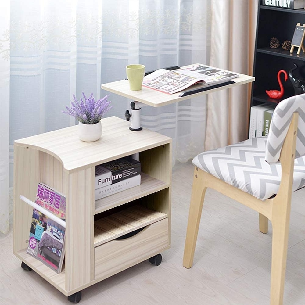 desktop adjustable high and wheel bed mobile standing desk Wood Laptop Overbed Table with wheels Rotating Laptop Table