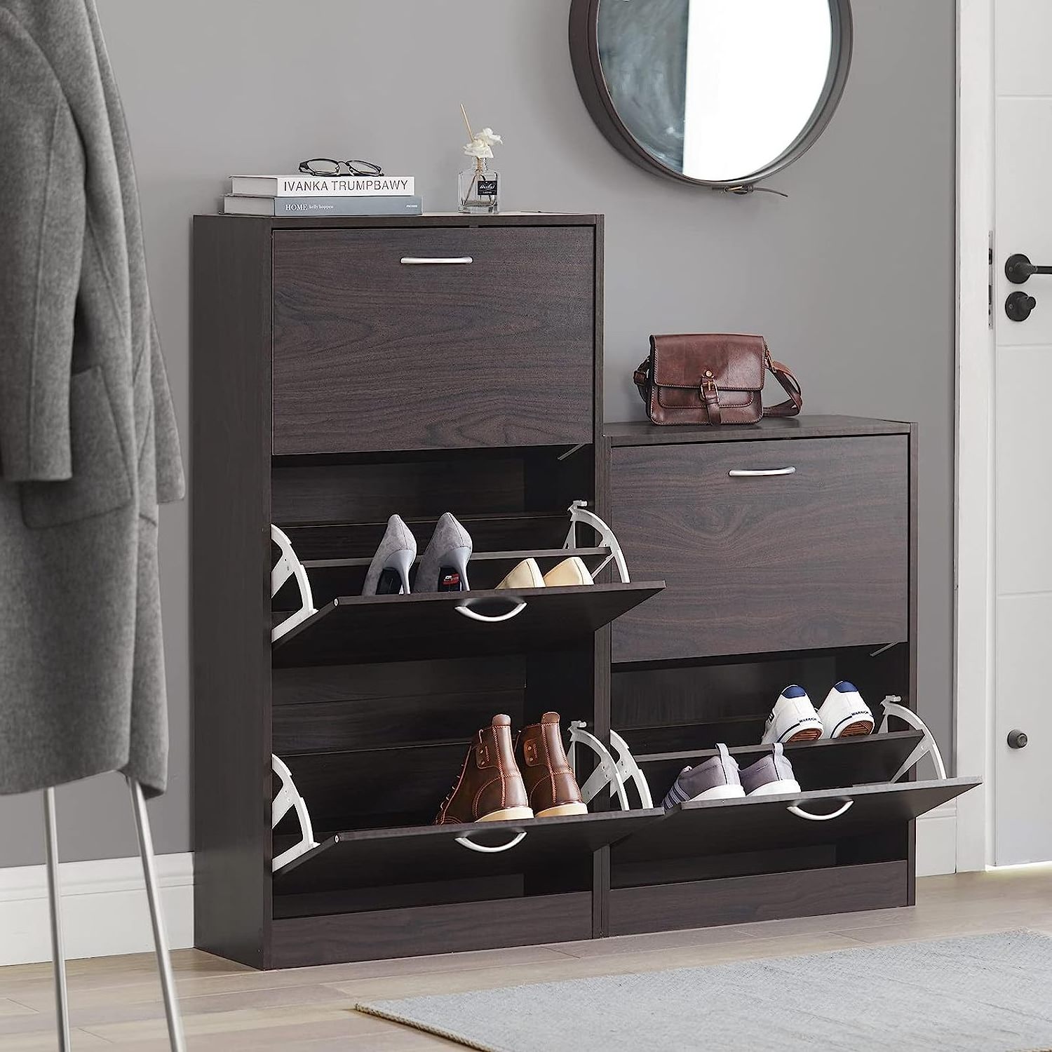 Modern Shoes Cabinet Storage Shoe Cabinet with Flip Drawers Wooden Unit Freestanding Shoe Rack Storage Organizer Cabinet