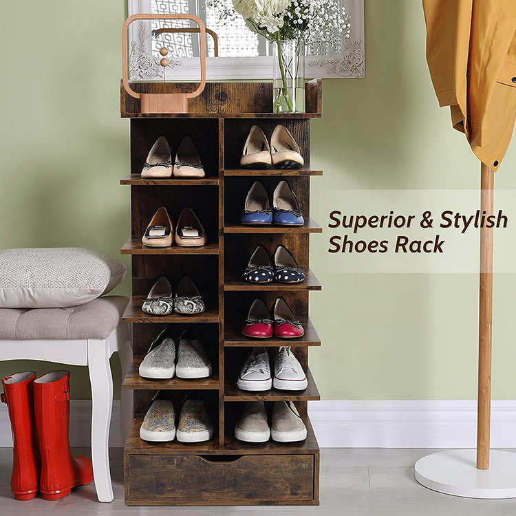 New Design Sturdy Custom entryway shoe storage organizer with hooks vertical narrow industrial shoe rack Wooden Shoe Rack Stand