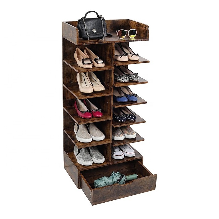 New Design Sturdy Custom entryway shoe storage organizer with hooks vertical narrow industrial shoe rack Wooden Shoe Rack Stand