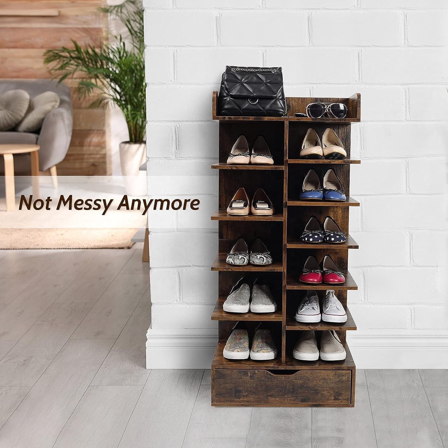 Wholesale Industrial 6 Tier Shoe Rack Wood Shoe Organizer with Drawer Storage Organizer Shelf 6 Layer Wood Shoes Stand Rack