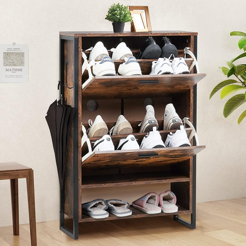 Shoe Cabinet with 3 Flip Drawers Modern Minimalist Shoe Rack Storage Narrow Cabinet Shoe Storage Cabinet with 2 Flip Drawers