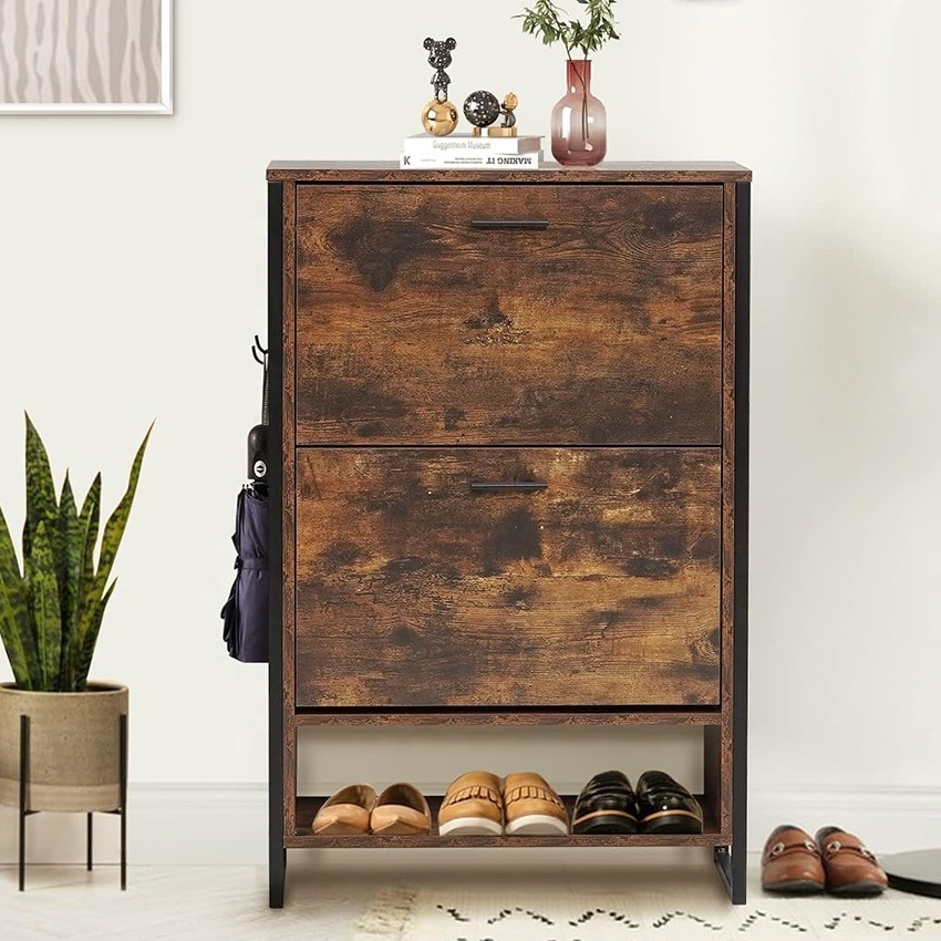 Shoe Cabinet with 3 Flip Drawers Modern Minimalist Shoe Rack Storage Narrow Cabinet Shoe Storage Cabinet with 2 Flip Drawers