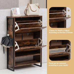 Narrow Wooden Shoe Rack Storage Cabinet with 3 Flip Drawers Living Room Entryway Application Factory Direct