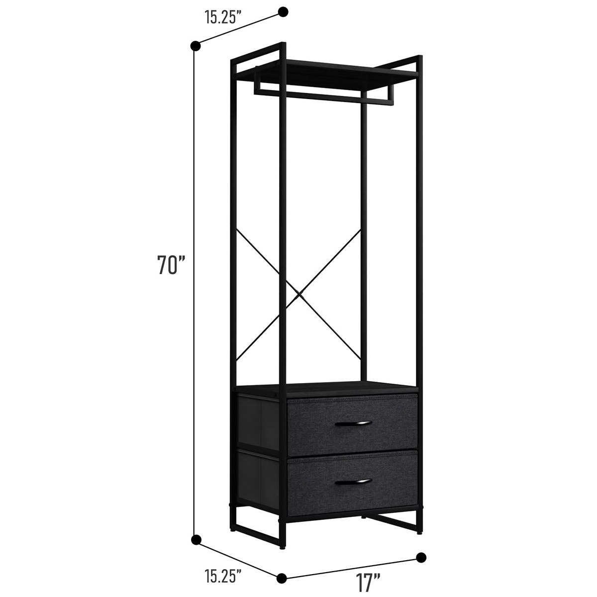 Modern Home Furniture Floor Standing Clothing Rack with Drawers Steel Wood Tall Clothes Stand Dresser with Shelves