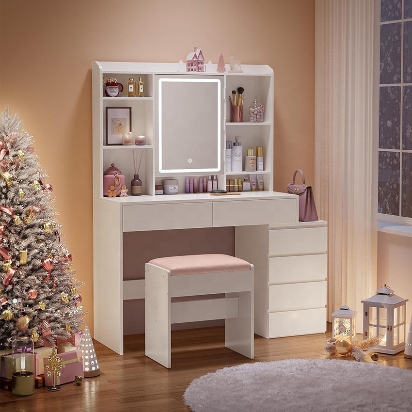 Makeup Desk With Drawers Bedroom Set Modern Furniture Dresser Make Up Vanity Desk LED Light Makeup Dressing Table With Mirror