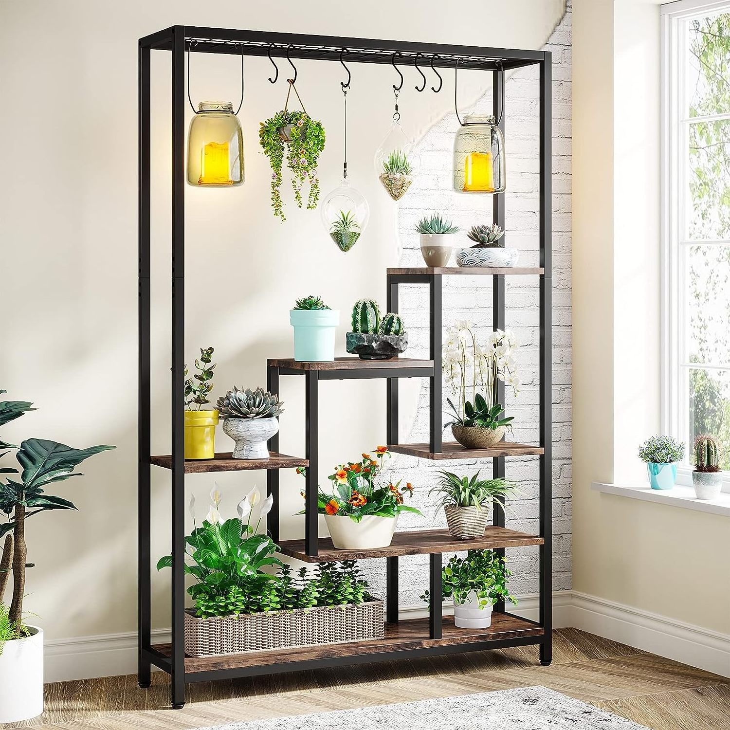 Adjustable Metal Tall Plant and Flower Stand Indoor Garden Wall Shelf for Living Room Entry Gym and Mall Wedding Decoration